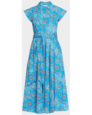 Tahari The Fran Floral-Print Cotton Midi Dress - Blue