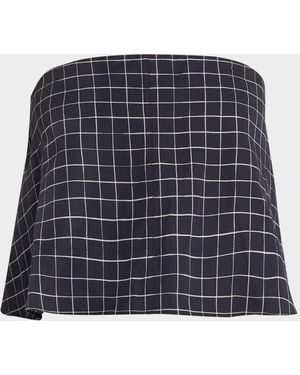 Vince Strapless Tie-Back Plaid Top - Blue