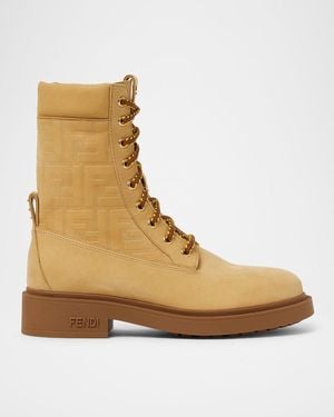 Fendi Filo Ff Suede Combat Boots - Natural