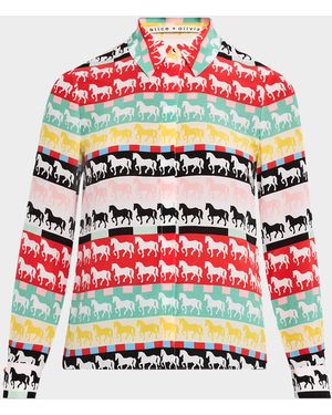 Alice + Olivia Willa Placket Top - Red
