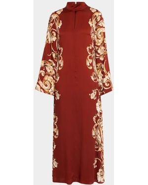 Tahari The Analeia Scrollwork Mock-Neck Maxi Dress - Red