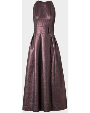 Akris Punto Sleeveless Belted Metallic Midi Dress - Purple