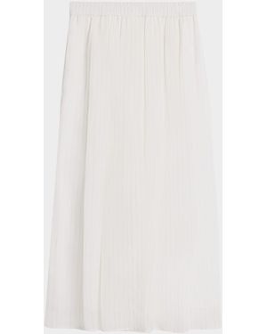Brunello Cucinelli Pinstripe Cotton Gauze Midi Pull-On Skirt - White