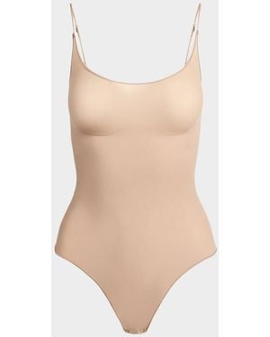 Skims Sheer Seamless Smoothing Thong Bodysuit - Natural