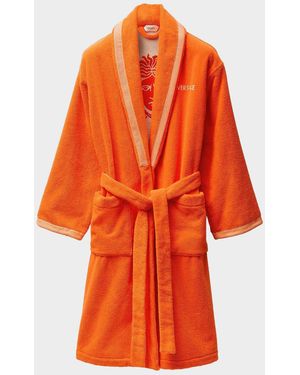 Versace Apos;S Medusa Jacquard Terry Bathrobe - Orange