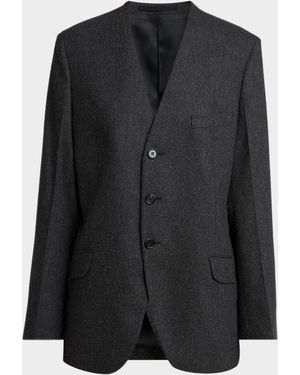 Jil Sander V-Neck Brushed Wool Single-Breasted Jacket - Black