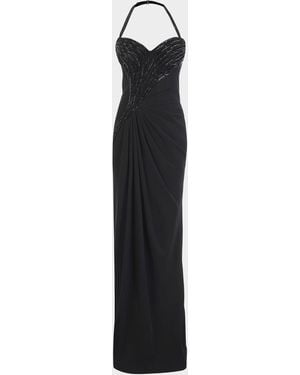 Gaurav Gupta Athena Embroidered Draped Halter Gown - Blue