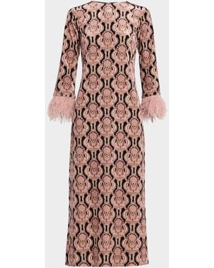 Cara Cara Danya Printed Dress With Feather Cuffs - Multicolor