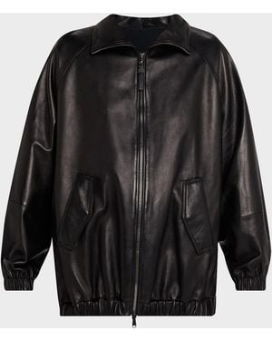 Brunello Cucinelli Leather Zip-Front Jacket - Black
