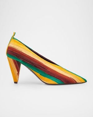 Loewe 85Mm Origami Cubic Striped Suede Pumps - Yellow