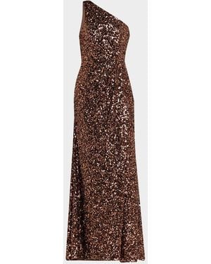 Halston Lexi One-Shoulder Sequin Gown - Brown