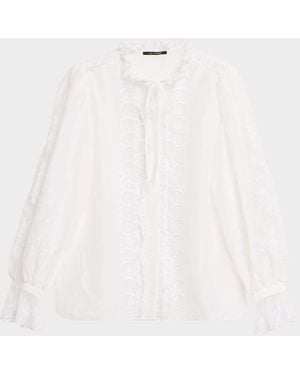 Kobi Halperin Lacey Embroidered Cotton/Silk Tieneck Blouse - White