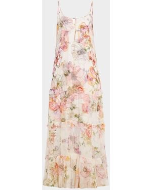 Johnny Was Bailey Tiered Floral-Print Chiffon Maxi Dress - Pink
