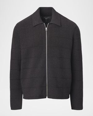 Rag & Bone Apos;S Wool Windowpane Knit Full-Zip Sweater - Black