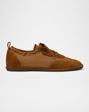 Tory Burch Ballet Suede And Nylon Low-Top Sneakers - Brown