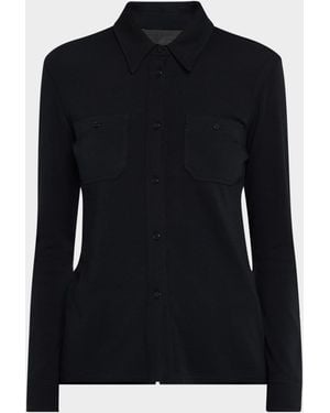 Nili Lotan Ibra Wool Jersey Button-Down Shirt - Black