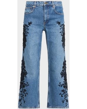 Ramy Brook Lea Beaded High-Rise Wide-Leg Crop Jeans - Blue