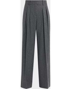 Michael Kors Woflan Pleated Wool Wide-Leg Pants - Gray