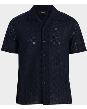 Vince Apos;S Cotton Eyelet Short-Sleeve Shirt - Blue