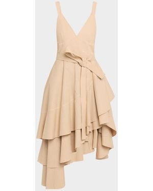 Co. Asymmetric Tiered Ruffle Midi Tank Dress - Natural