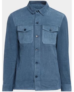 Bugatchi Apos;S Perforated Suede Shirt Jacket - Blue