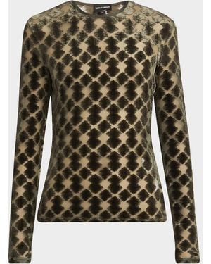 Giorgio Armani Velvet Jersey Jacquard Long-Sleeve Top - Multicolor