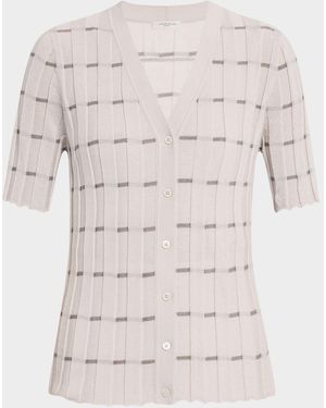 Lafayette 148 New York Striped Cashmere Rib Cardigan - Natural