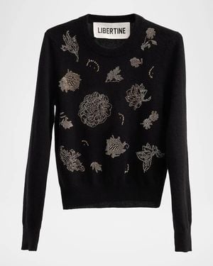 Libertine Golden Flora Shrunken Cashmere Sweater - Black