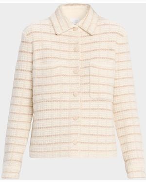 TSE Button-Down Boxy Grid Jacket - Natural