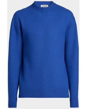 Jil Sander Apos;S Bouclé Wool-Cashmere Crewneck Sweater - Blue