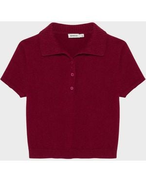 Jonathan Simkhai Twila Short-Sleeve Cashmere Polo Sweater - Red