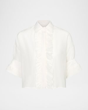 Twp Next Ex Cotton-Silk Ruffle Shirt - White