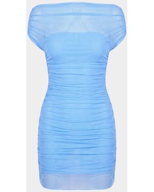 SER.O.YA Bella Ruched Mesh Mini Dress - Blue