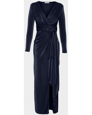 Dress the Population Black Label Shania Tie-Waist Shimmer Column Gown - Blue