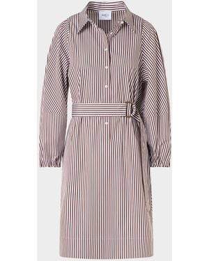 Akris Punto Striped Cotton Poplin Belted Balloon-Sleeve Shirtdress - Multicolor