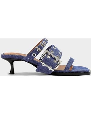 Ganni 50Mm Cotton Denim Mules - Blue