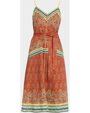 Tahari The Brooks Lace-Trim Floral Midi Dress - Orange