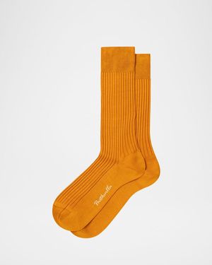 Pantherella Danvers Ribbed Cotton Mid-Calf Socks - Orange