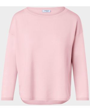 Akris Punto Strepped-Hem Virgin Wool Knit Crewneck Sweater - Pink