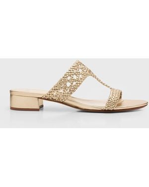 Alexandre Birman Braided Metallic Leather Block-Heel Sandals - White