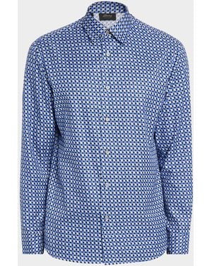 Brioni Geo Print Button Down Shirt - Blue