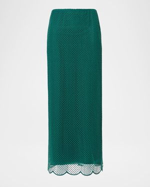 Akris Grid Embroidered Scalloped Midi Skirt - Green