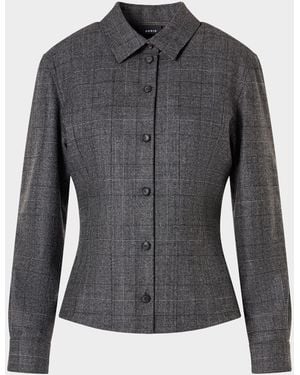 Akris Wool Flannel Prince Of Wales Button-Down Blouse - Gray