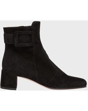 Roger Vivier Tres Vivier Suede Buckle Ankle Booties - Black