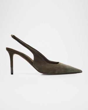 Brunello Cucinelli 85Mm Monili-Heel Suede Slingback Pumps - Metallic