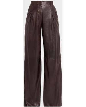 Ramy Brook Eliza Leather Wide-Leg Pants - Brown