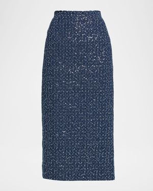 Michael Kors Sequin Straight Cotton Midi Skirt - Blue
