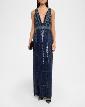 adrianna papell beaded wedding dress Aidan Mattox- Metallic Knit Halter Gown