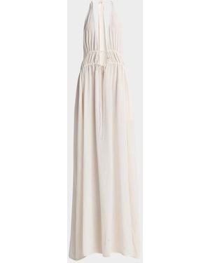 Stella McCartney Plunging Tie Halter Crepe De Chine Maxi Dress - White