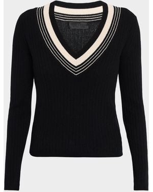 Nili Lotan Aziel V-Neck Cashmere Rib Sweater - Black